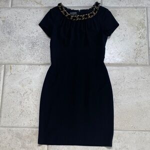 Muse Black Mini Sheath Dress with Gold Chain Neckline